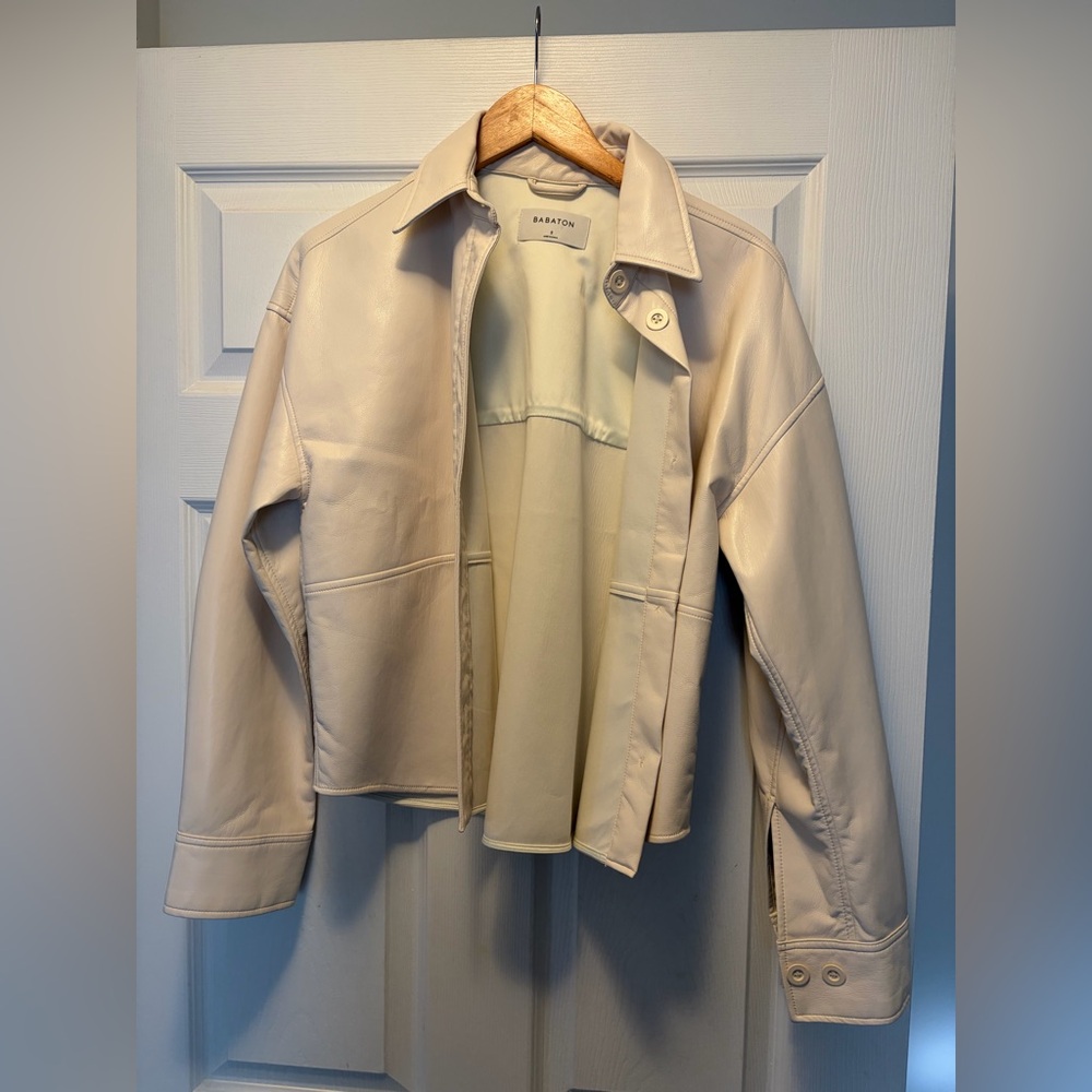 Aritzia Babaton Cream Vegan Leather Jacket